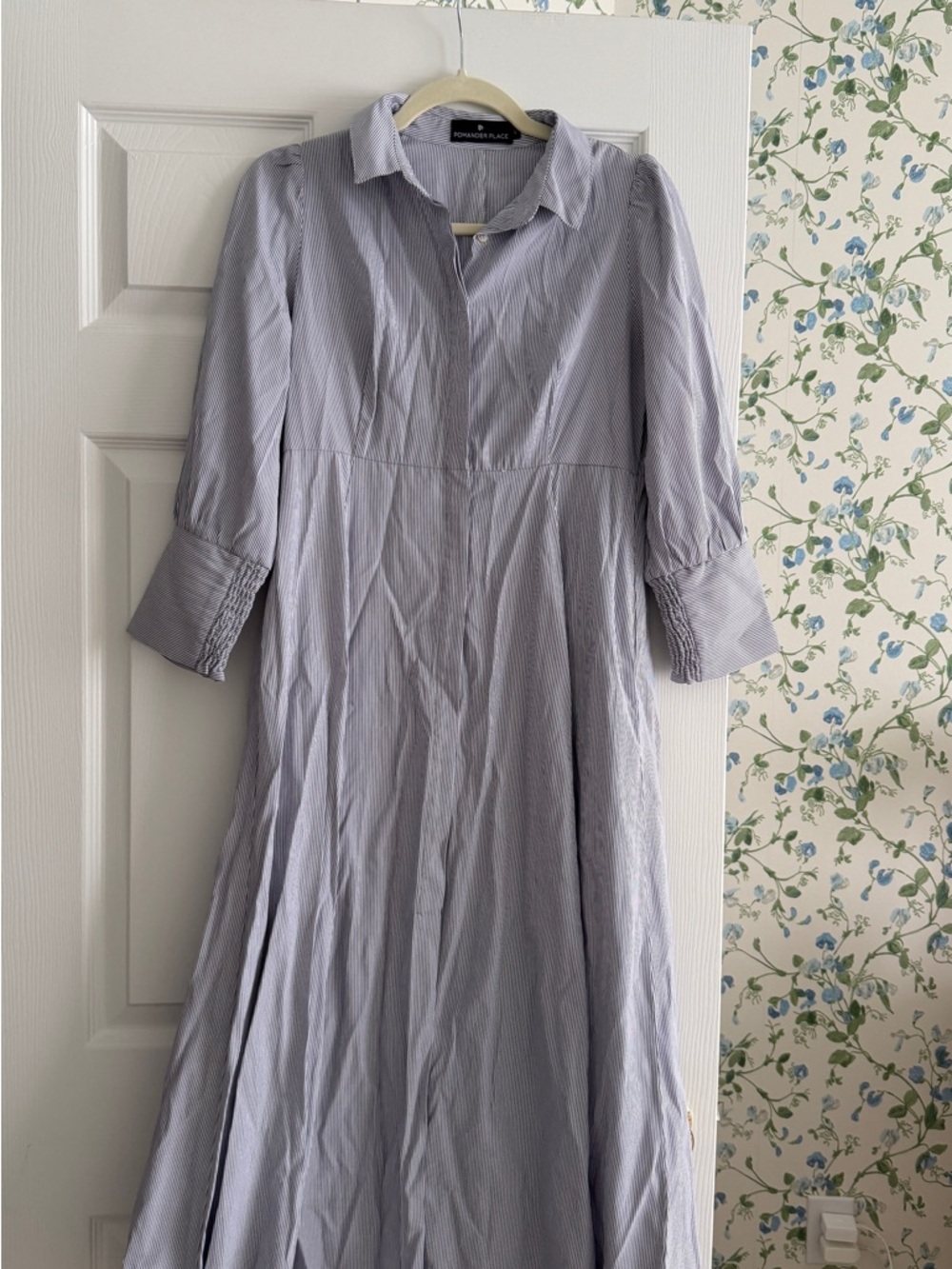 Tuckernuck Pomander Place Light Blue Striped Maxi Shirt Dress